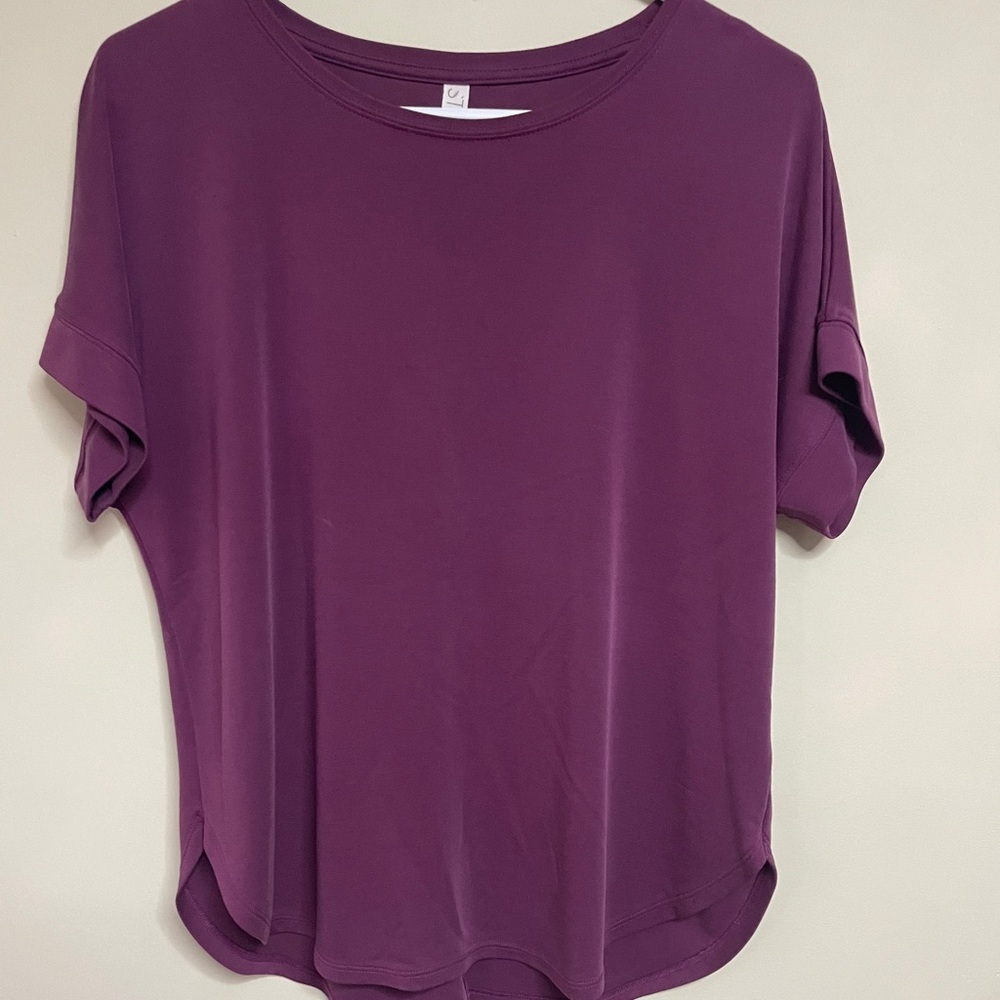 Stylus Plum Purple‎ Modal Blend Short Sleeve Dolman Top Curved Hem Medium